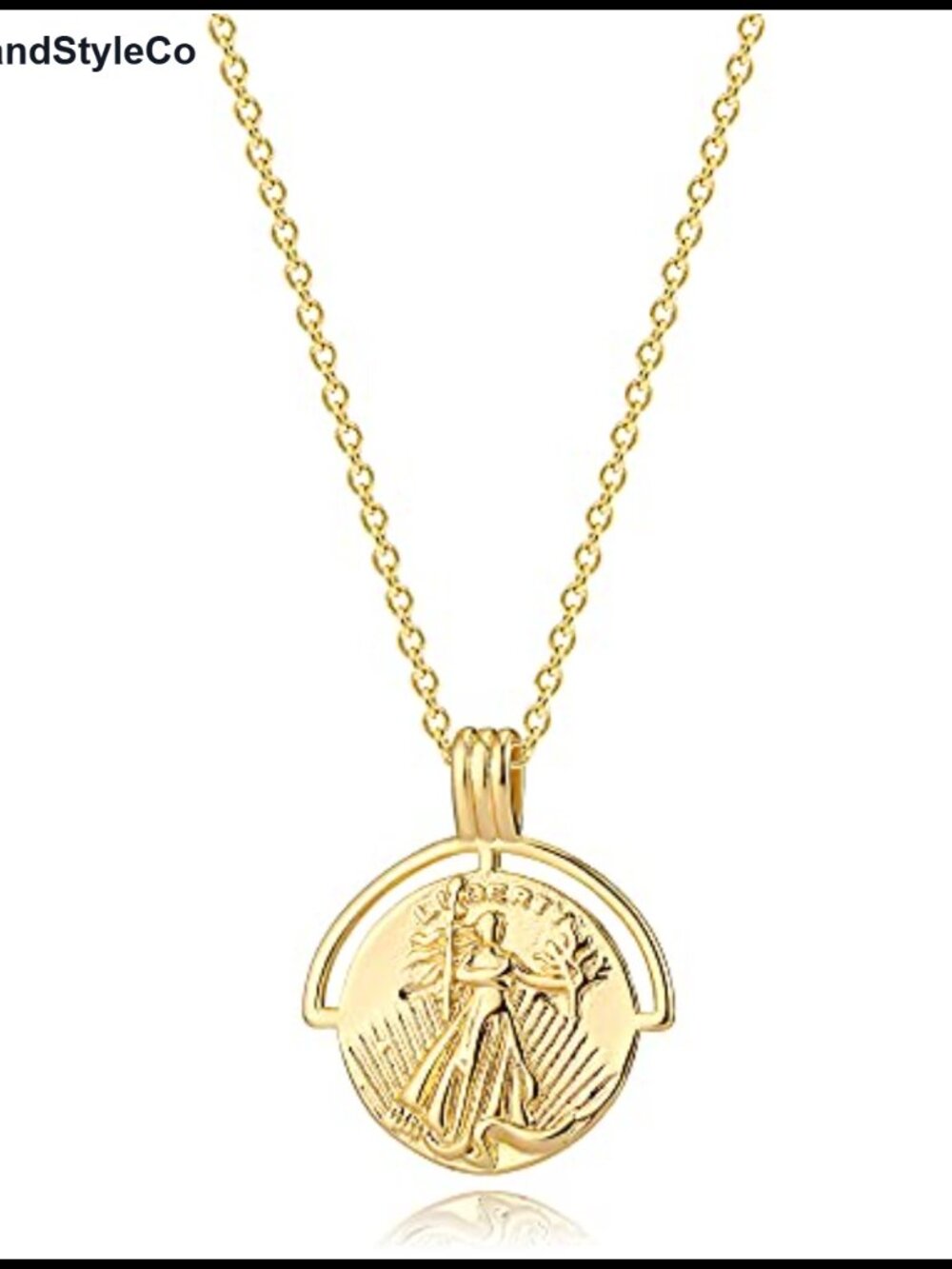 18k Gold Plated Vintage Coin Pendant Necklace, Textured Medallion, Round Circle